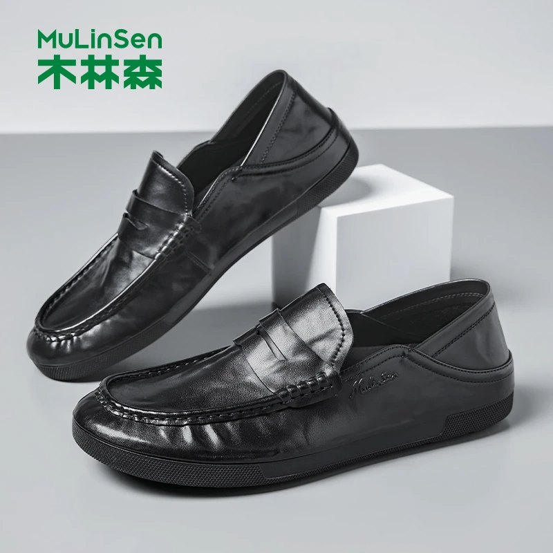 豆豆鞋2025秋季新款一脚蹬男士百搭休闲皮鞋乐福鞋透气时尚