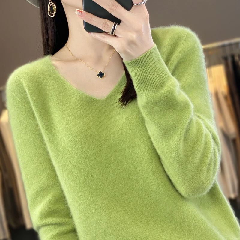 一线成衣~2025秋冬新款100羊绒衫女V领宽松休闲气质百搭针织打底2