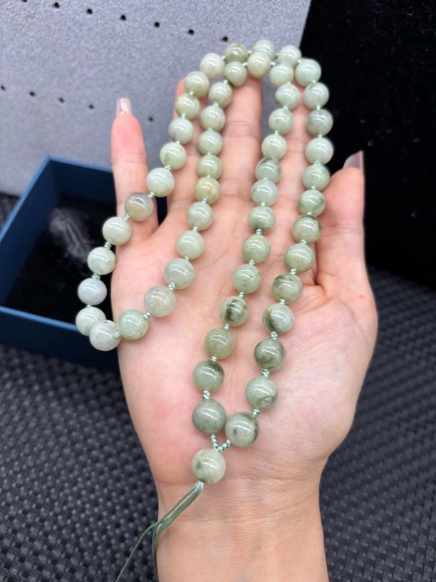 福利天然缅甸A货翡翠冰黄翡飘花圆珠10mm玉石挂件绳毛衣链百搭款