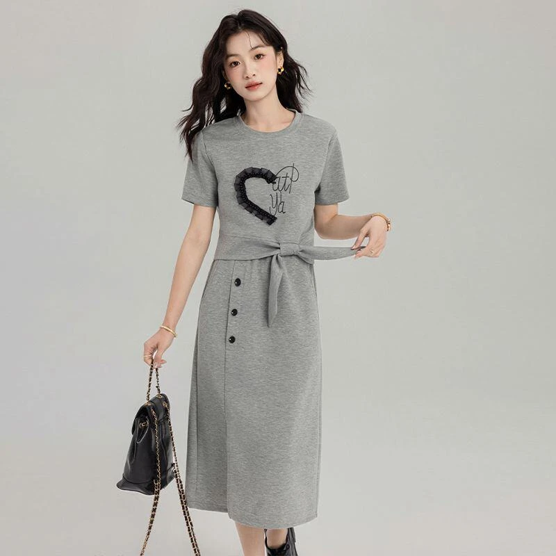 韩版时尚休闲套装2026夏季新款短袖蝴蝶结上衣半身裙减龄两睡衣女