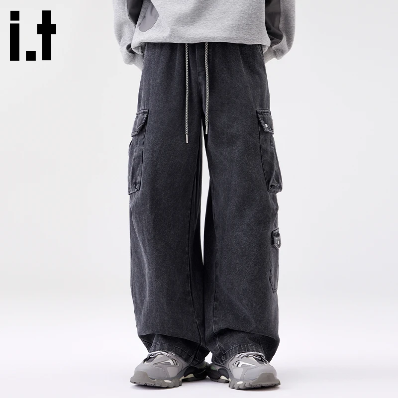 i.t:CHOCOOLATE高街水洗工装裤男士秋冬宽松百搭直筒阔腿休闲长裤