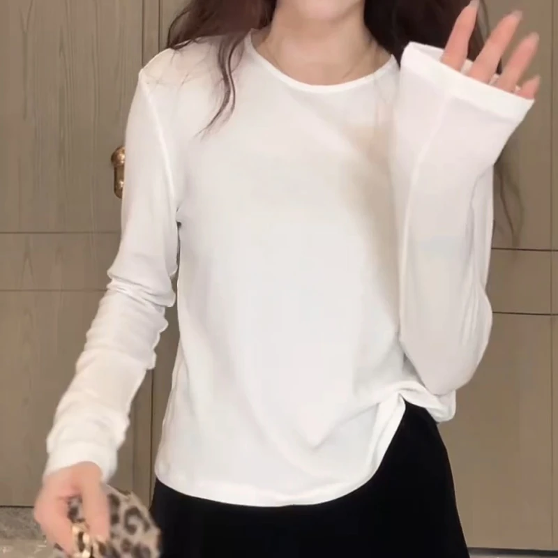 秋季新款时尚百搭纯色圆领打底长袖T恤上衣女LK2506378