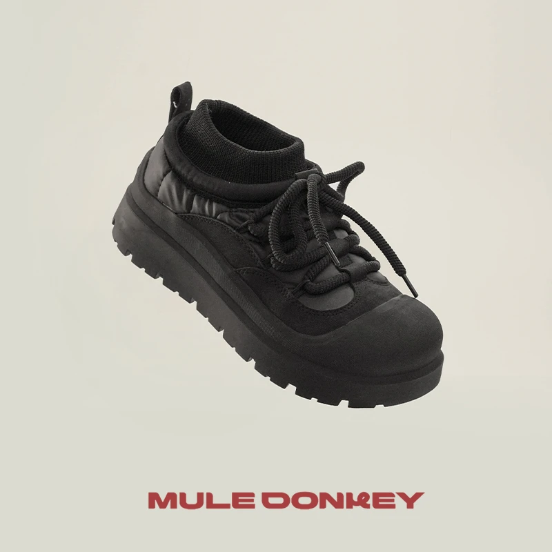 多嘴驴Donkey 冬季加绒保暖雪地靴短筒厚底系带棉鞋百搭休闲鞋