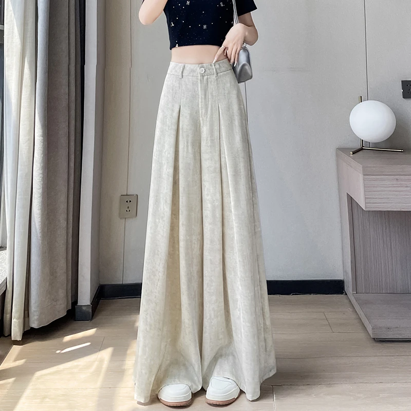 现货冰丝醋酸缎面扎染阔腿裤女2025夏季高腰西装裤休闲直筒拖地裤