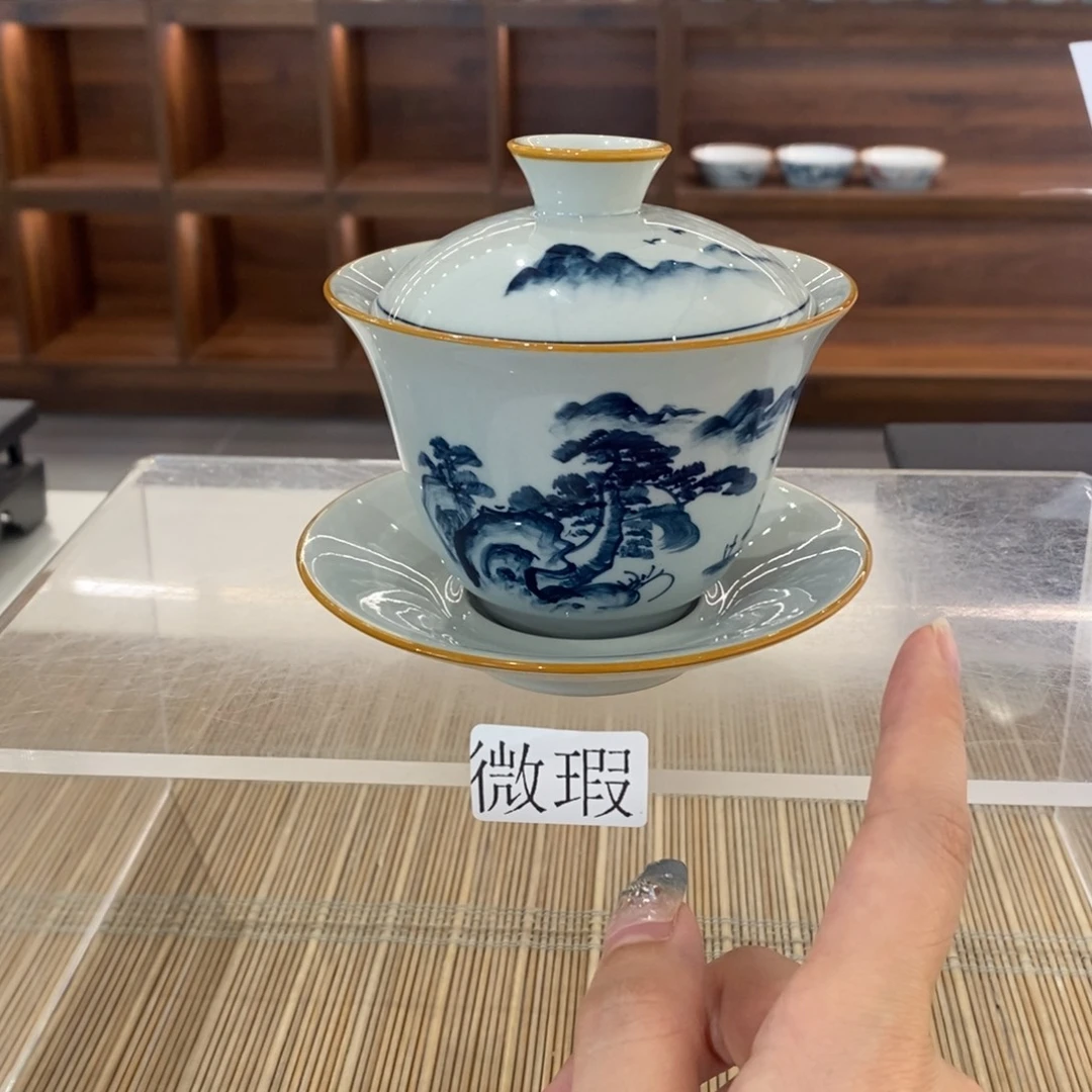 釉下手绘茶具微瑕