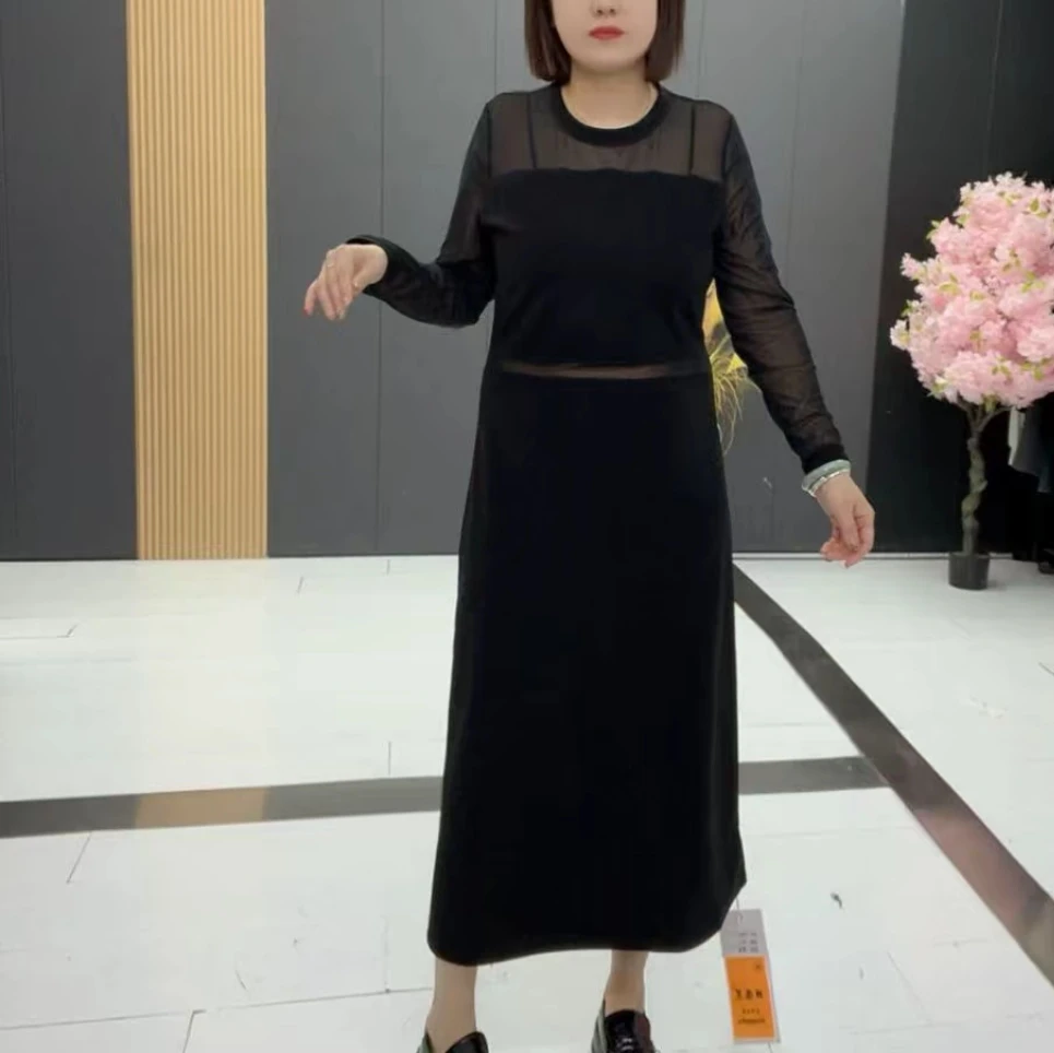 梦梦家6866款时尚洋气显瘦微透长袖连衣裙（卡码拍大）