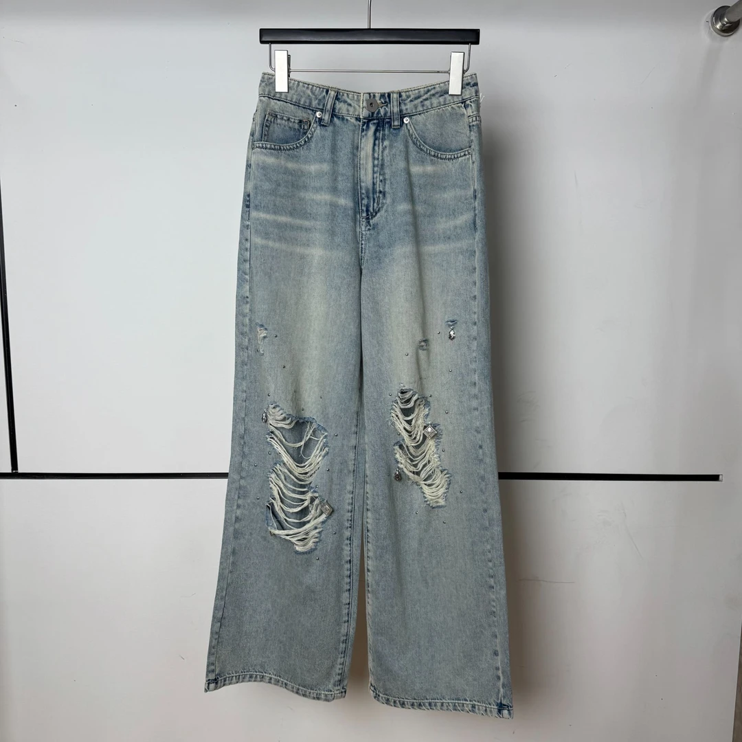 【ZHIXIAO】夏季新款：破洞牛仔长裤8677
