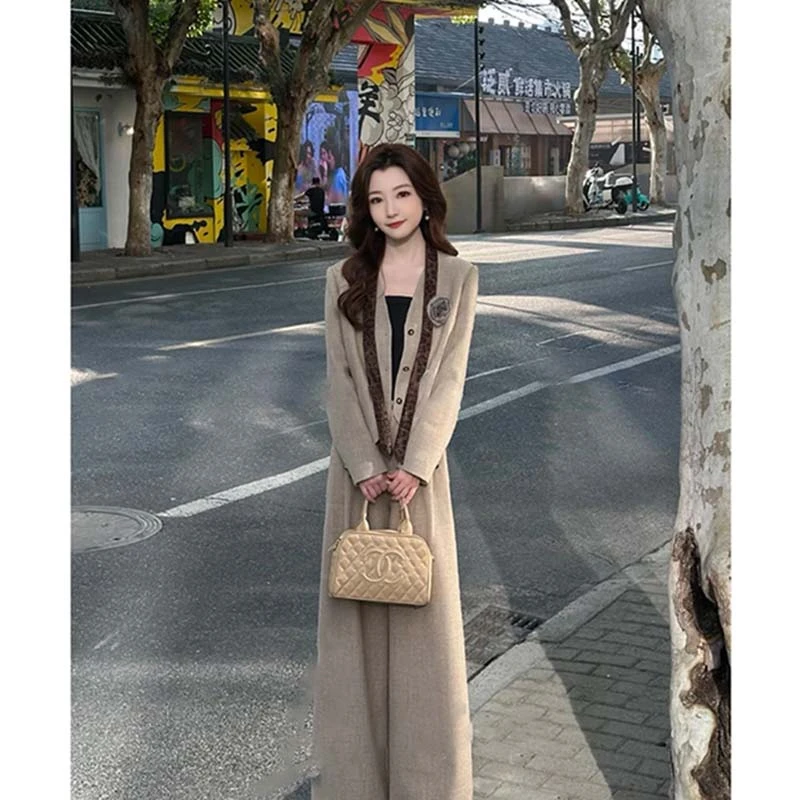 【V】【两件套】【有里布】【送飘带】轻熟风宽松时尚上衣+阔腿裤DM0082