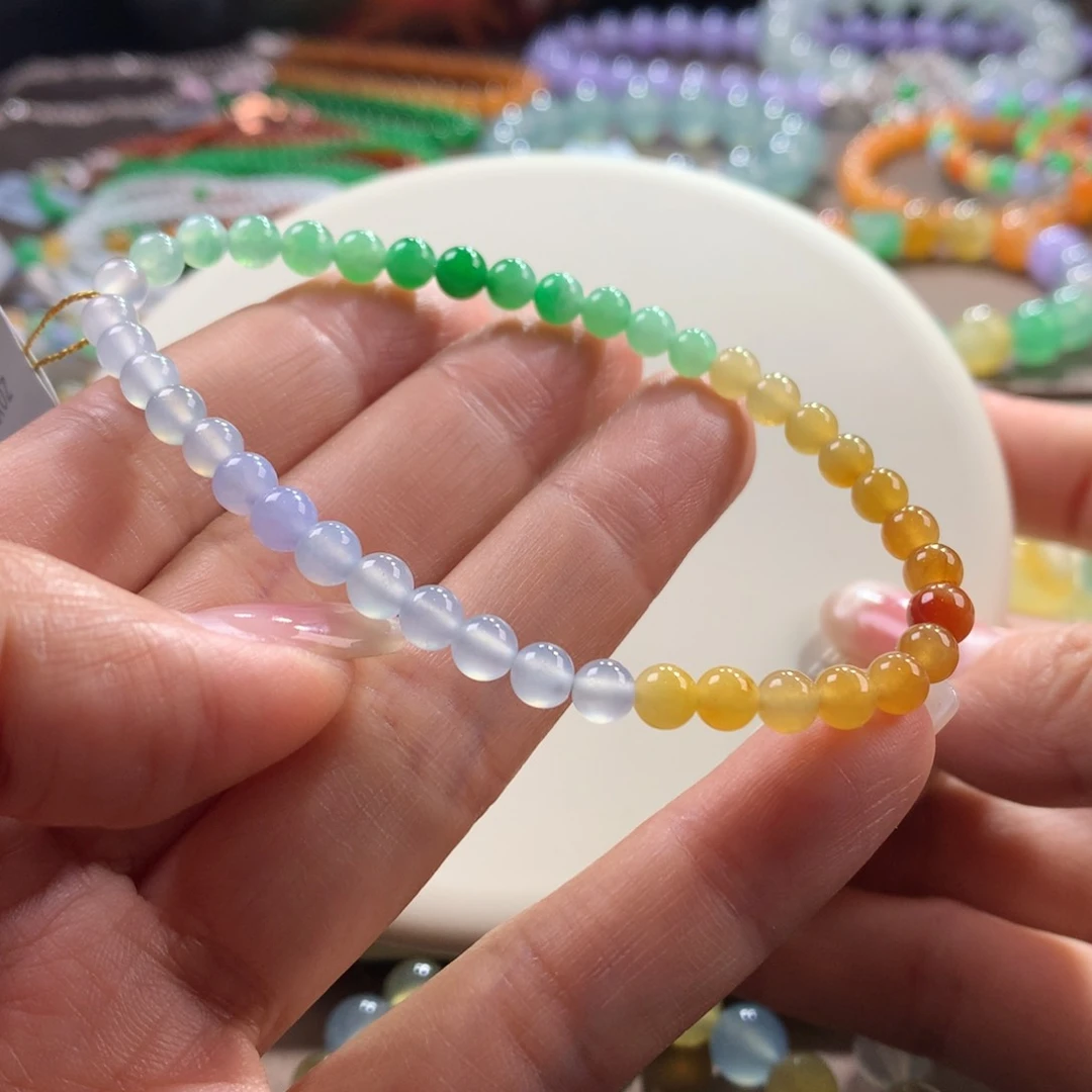 未镶嵌手链翡翠胶润彩虹卡4.7