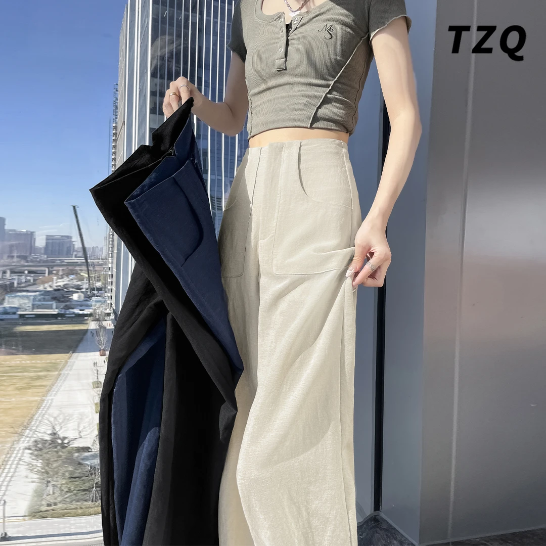 天丝宽松阔腿裤女2025年新款秋季厚款小个子休闲直筒裤TZQ2562601