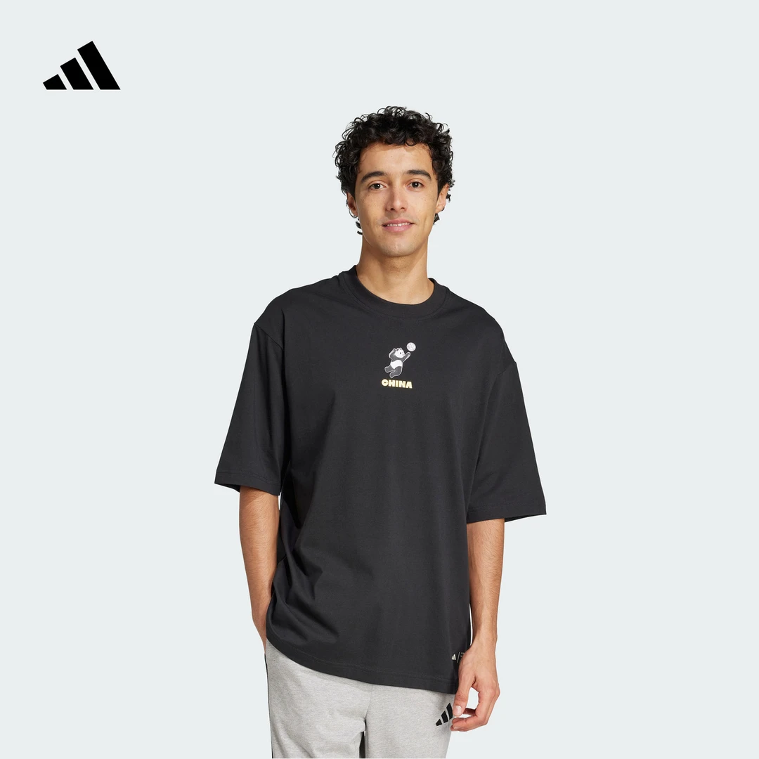 阿迪达斯官方 宽松印花纯棉上衣圆领短袖T恤男女夏季新款 JZ3287