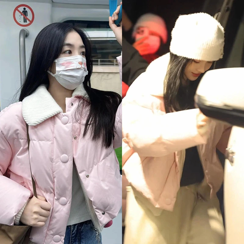 鞠婧祎张含韵同款甜美风时尚减龄白鸭绒短款羽绒服外套