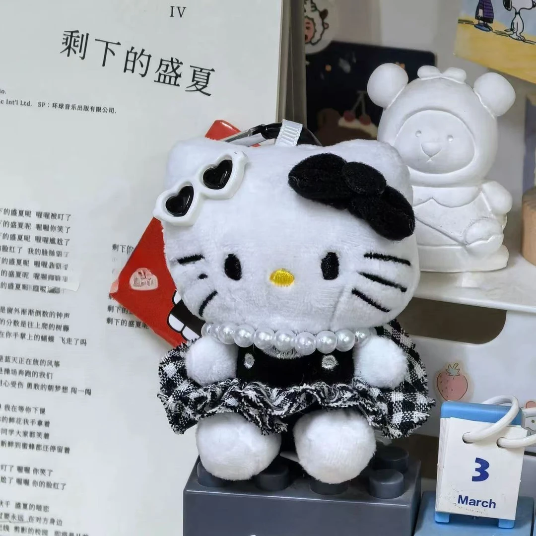ins可爱黑色格子裙珍珠项链kitty
