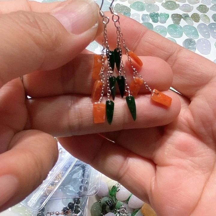 翡翠银S925镶嵌耳饰38号