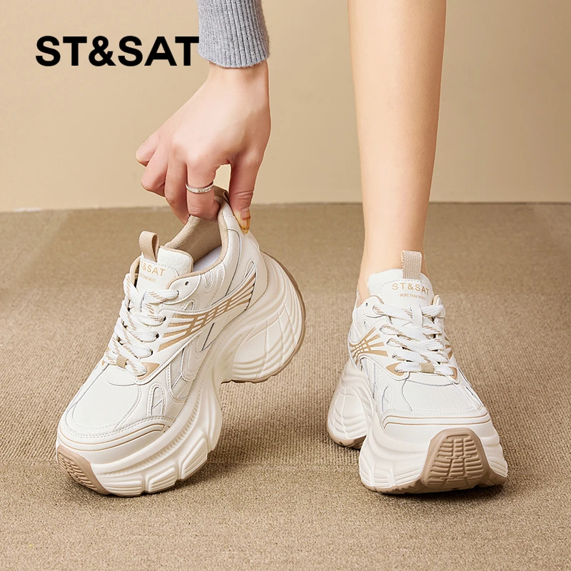 星期六2025春季新款老爹女ins韩版透气防滑厚底增高时尚休闲板鞋
