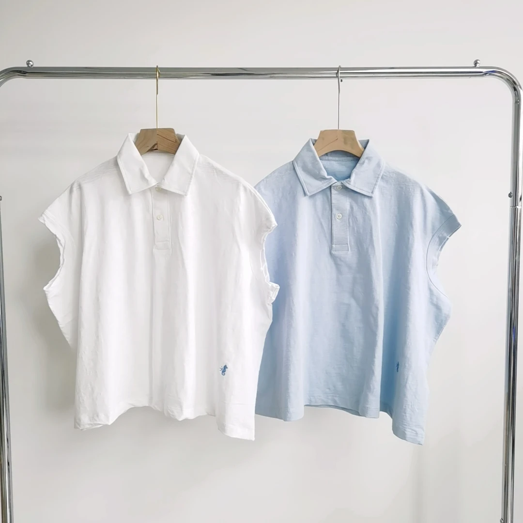A233 小海马刺绣PoLo领棉质休闲无袖T恤