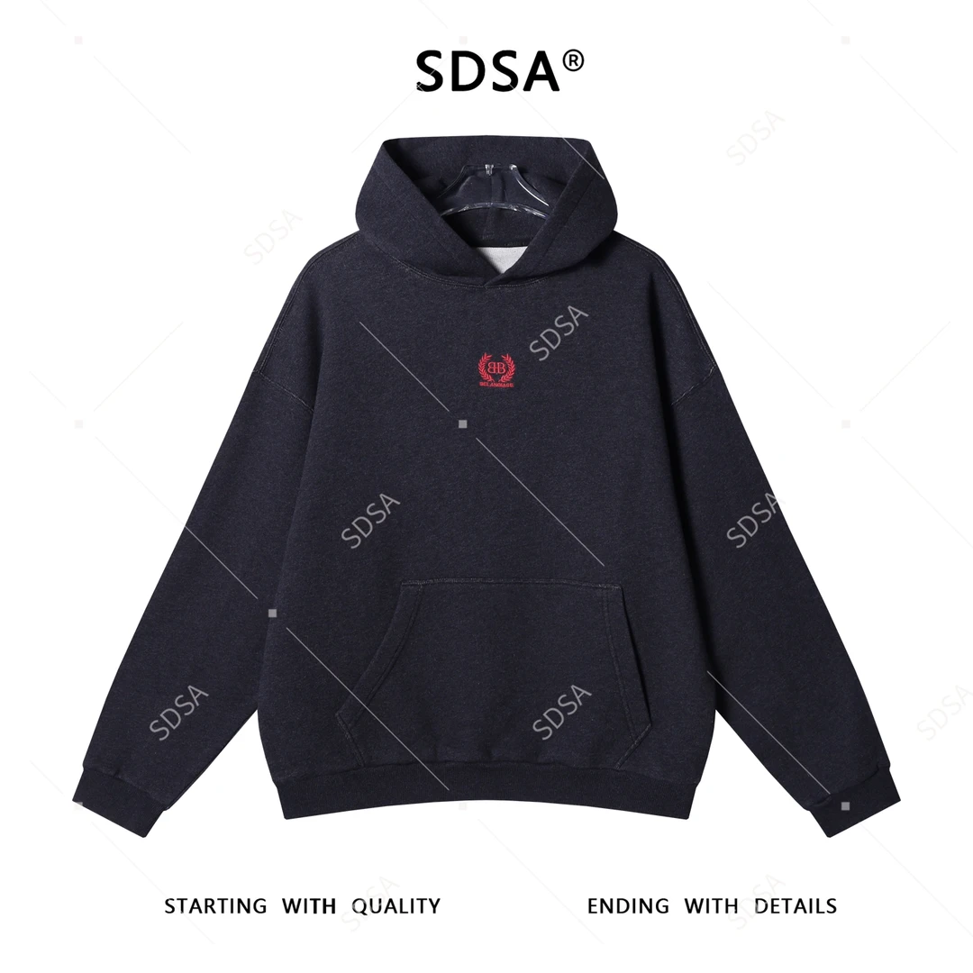 SDSA男士秋冬新款轻奢痞帅男装美式字母刺绣连帽卫衣潮牌网红款