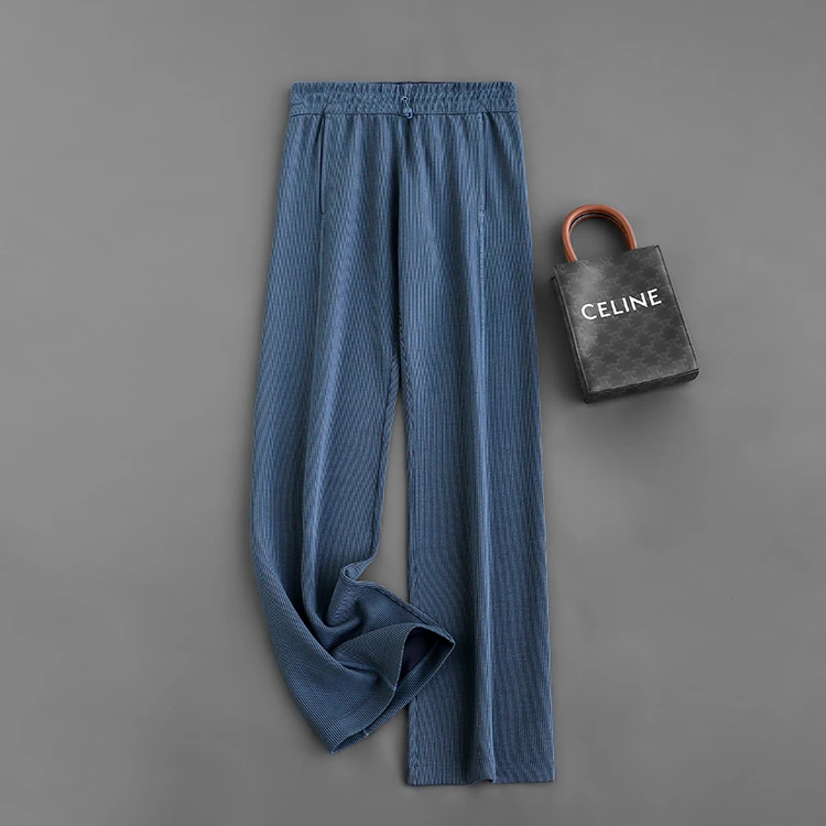 莫代尔罗纹竖坑条直筒裤休闲长裤女春新