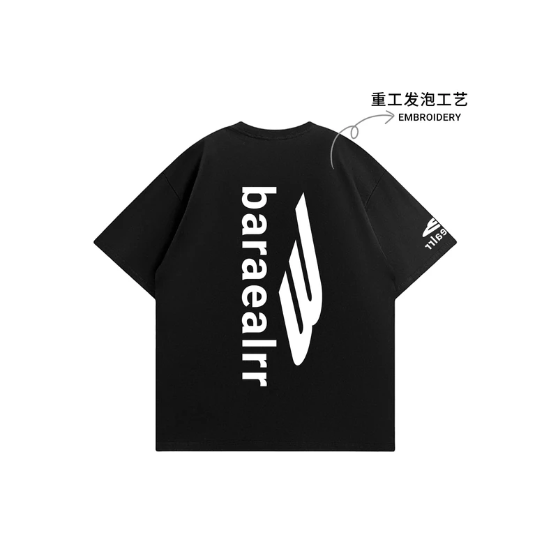 【现货-重工】潮牌植绒纯棉T恤男女同款夏宽松显瘦短袖上衣-k332