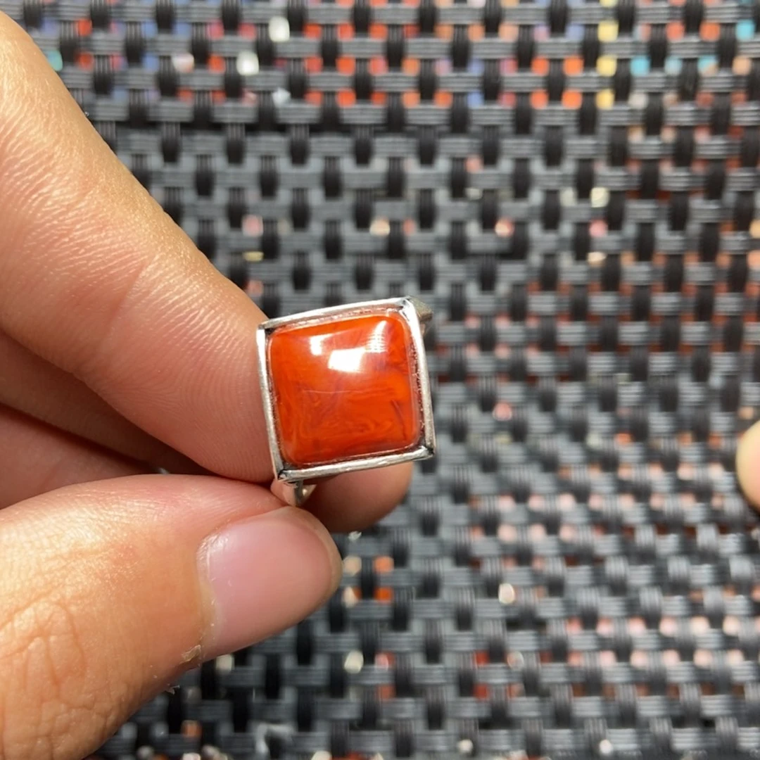 南红玛瑙银S925镶嵌戒指芳*糖