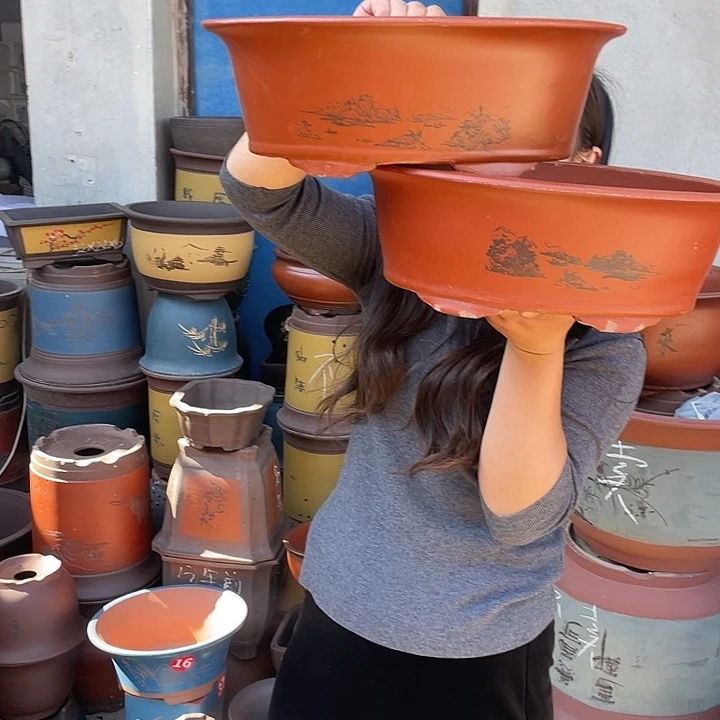 30+30红椭圆花盆紫砂花盆紫砂