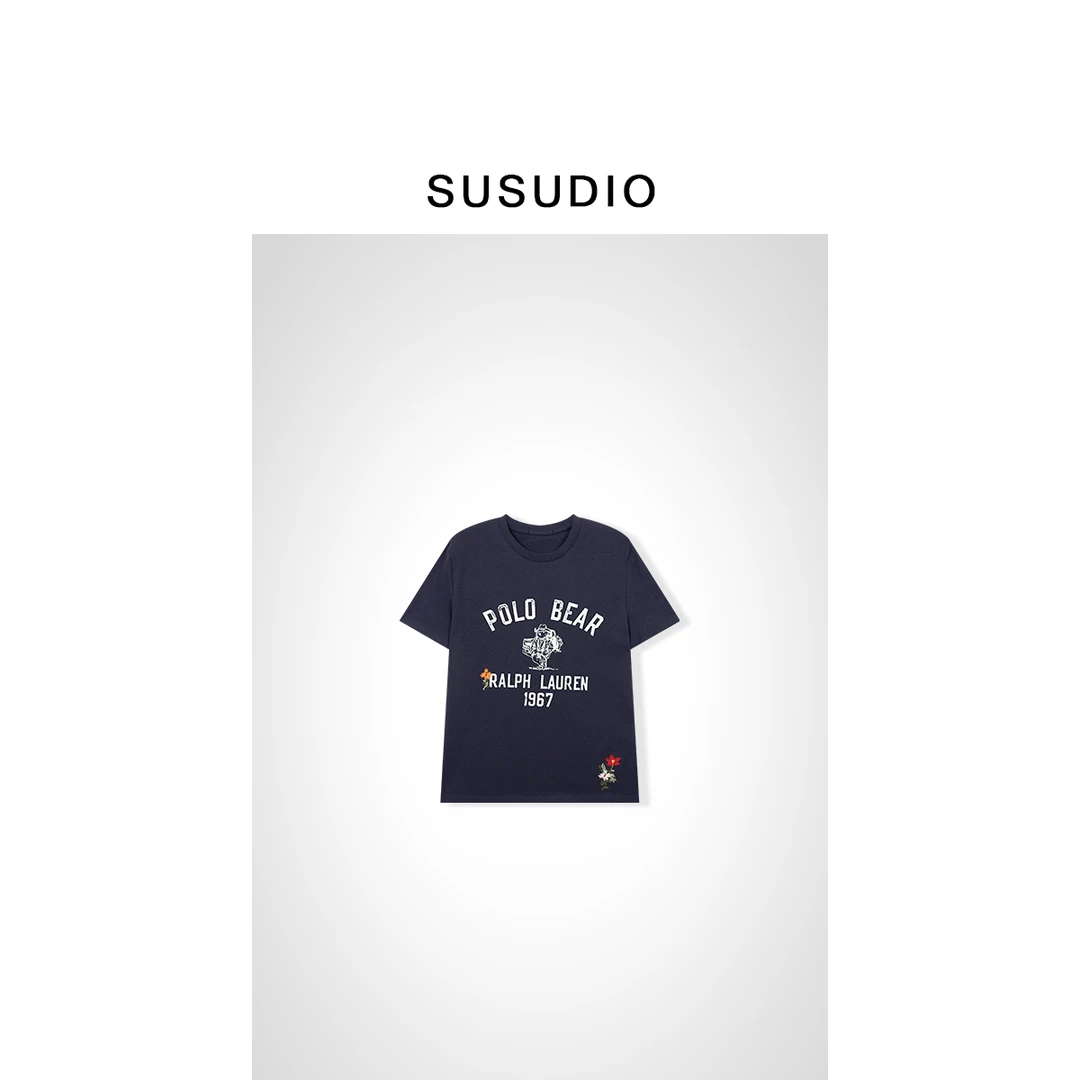 SUSUDIO 100%棉印花+刺绣工艺字母短袖T恤10069