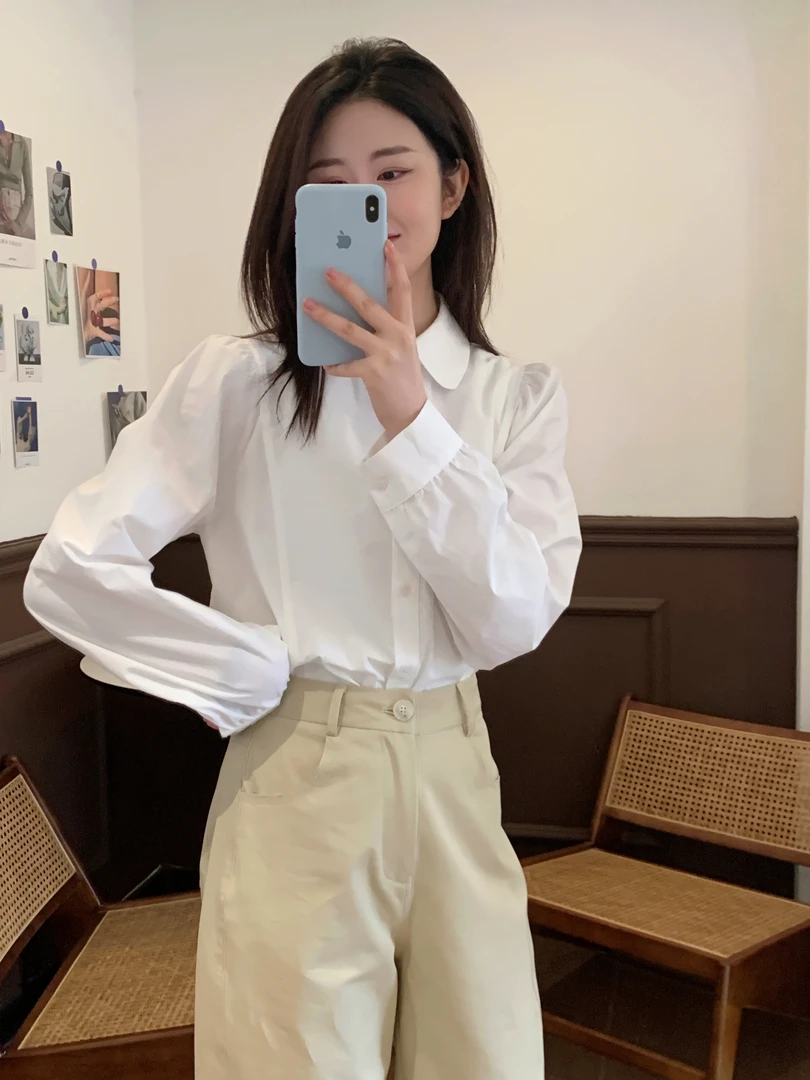 【Niche Young】 本能 长袖白色气质法式小众春季设计感衬衫CX20010