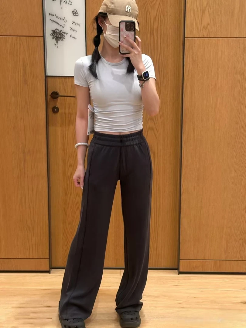 夏季薄款显瘦运动百搭莫兰迪时尚抽绳螺纹阔腿裤M80136