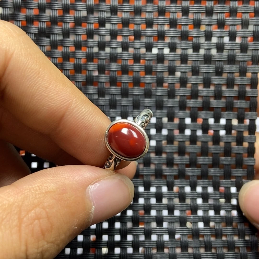 南红玛瑙戒指银S925镶嵌?**星