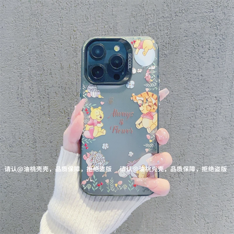 可爱维尼熊新款彩银手机壳适用苹果16pro华为荣耀小米VIVO/OPPO