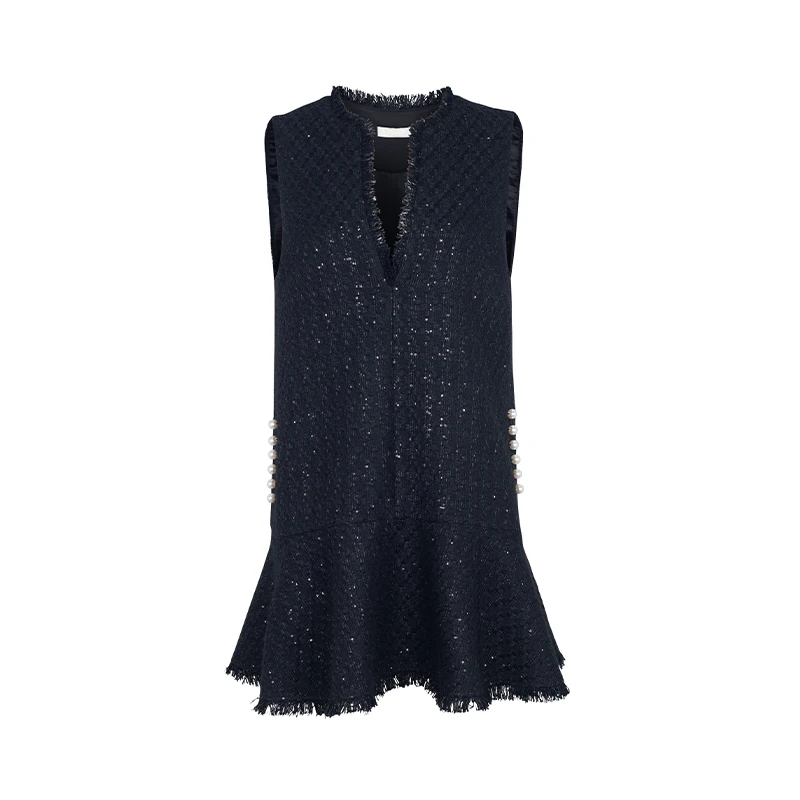 【品牌】商场同款新品小香风显瘦V领无袖连衣裙N1910A34212