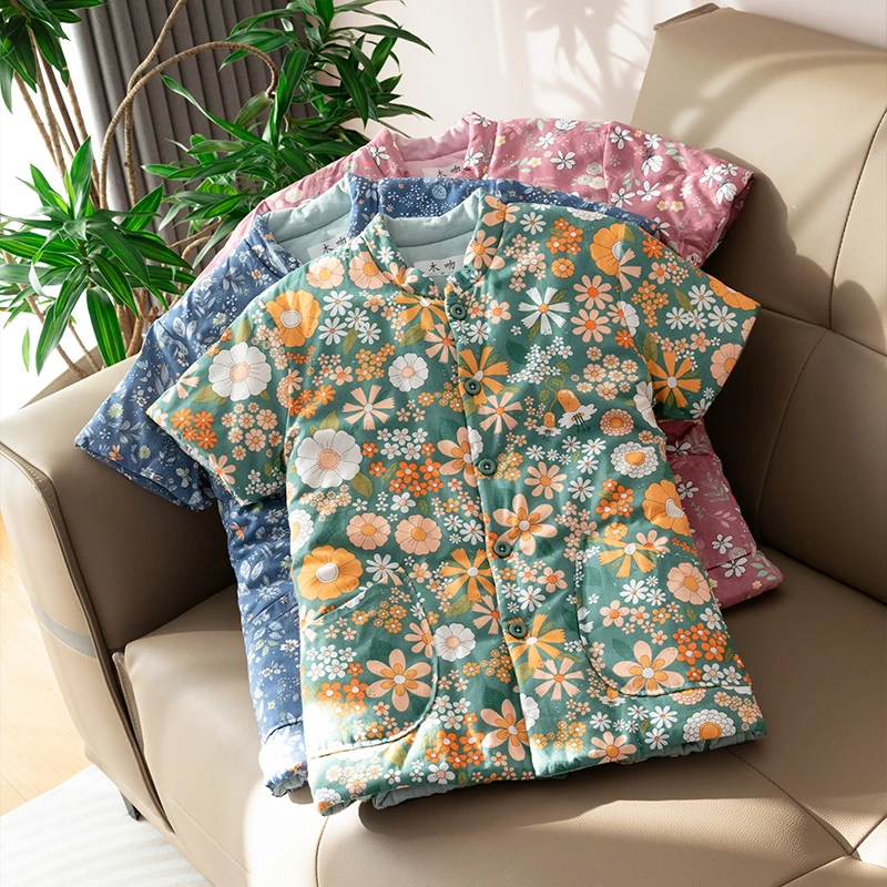 棉花短袖棉袄女士保暖老式棉衣女半袖加厚短款棉坎肩拜年服秋冬季