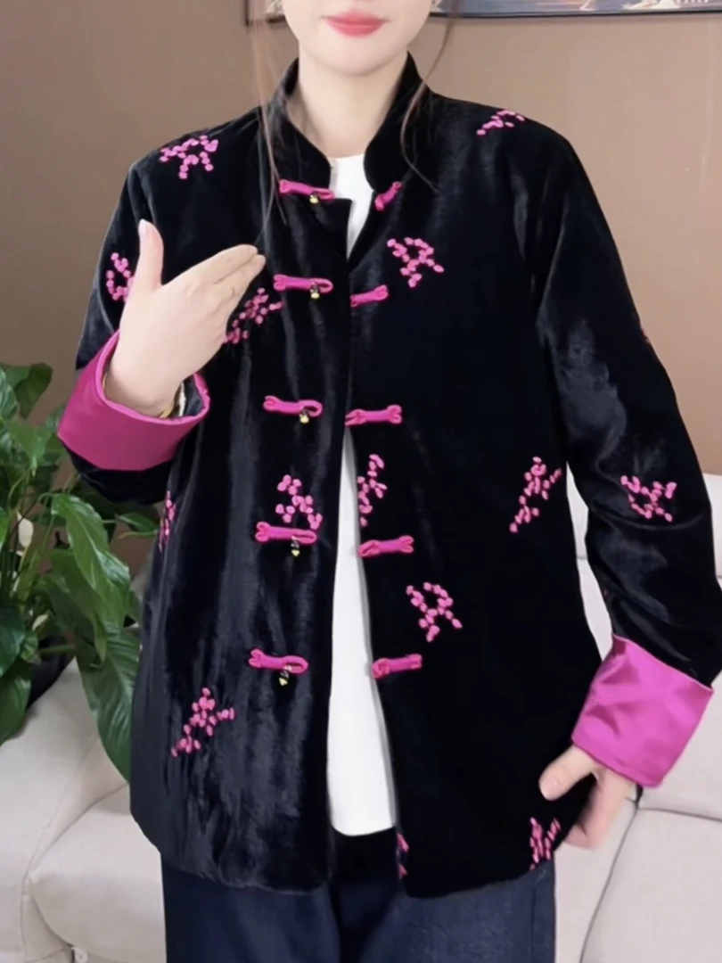 YL女士短外套网红复古中式中国风民族风绣花时尚重工立领