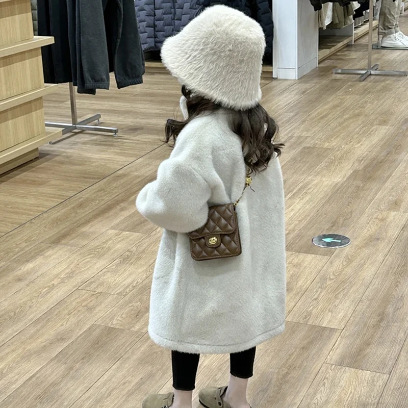 女童毛毛外套中长款仿貂绒大衣皮毛一体冬女宝儿童环保仿皮草棉袄