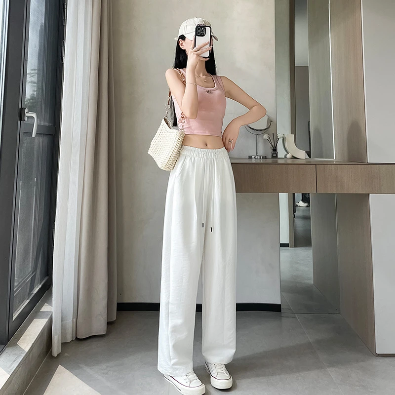 夏季阔腿弯刀裤女夏季高腰垂感休闲裤小个子显瘦宽松直筒拖地裤