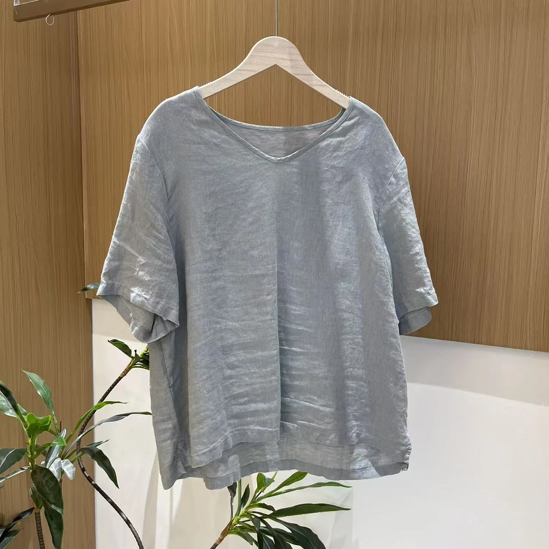 12400新款夏季优雅减龄宽松百搭上衣T恤