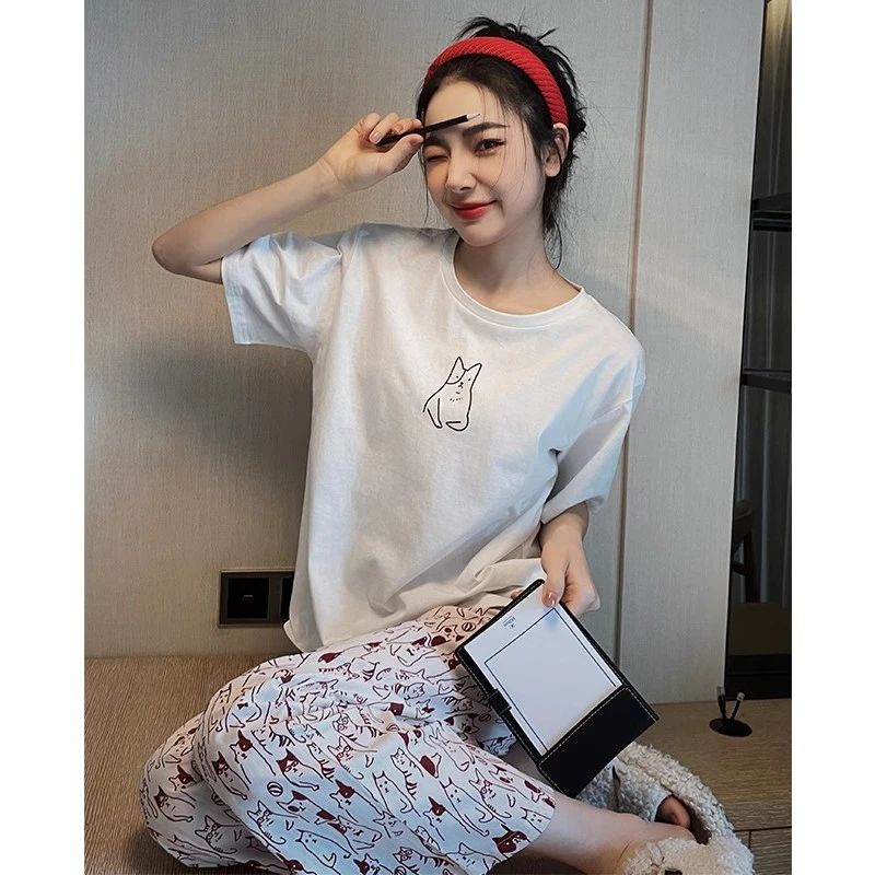 女大学生睡衣推荐夏季新款短袖小猫奶甜美休闲时尚可外穿家居服