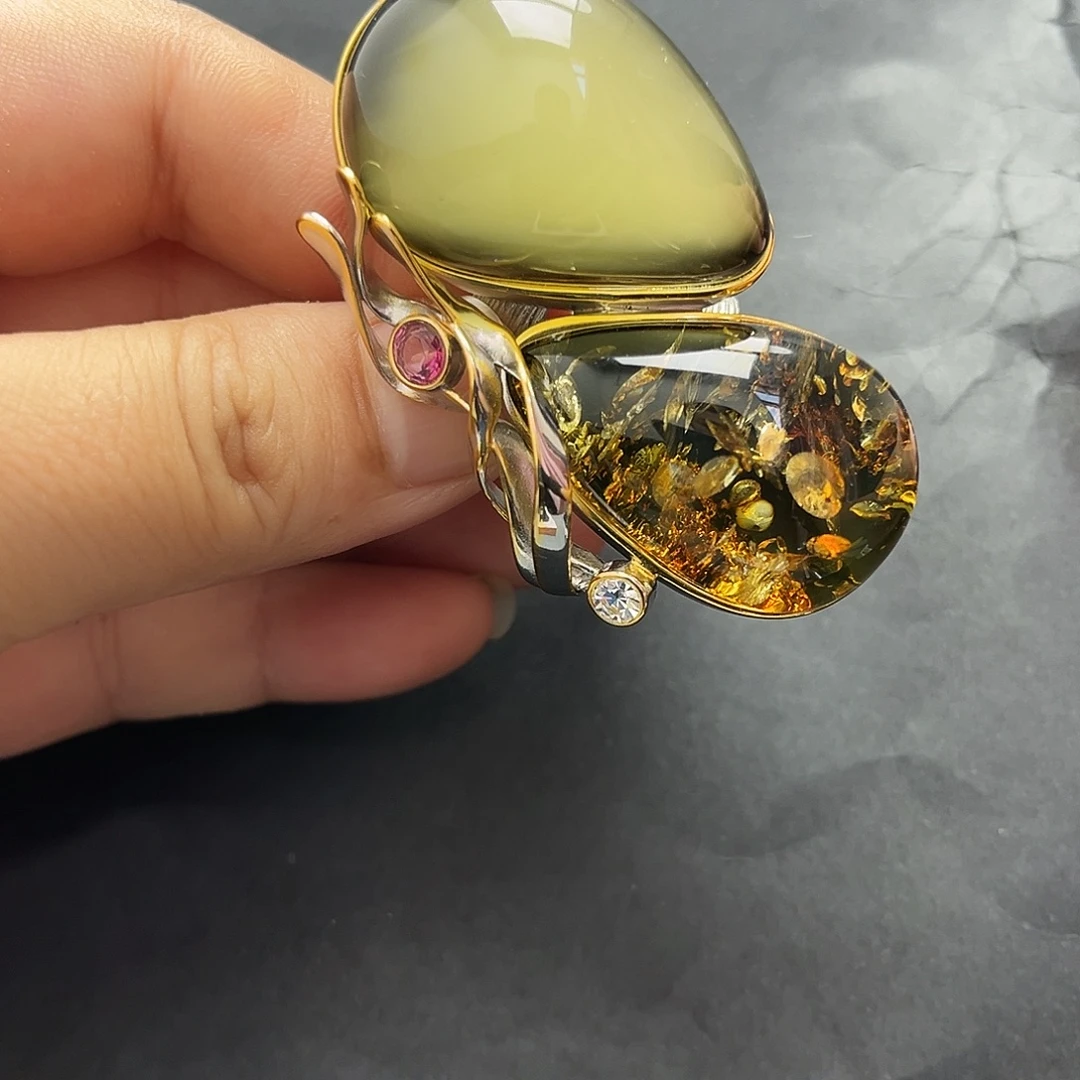 琥珀未镶嵌裸石戒指