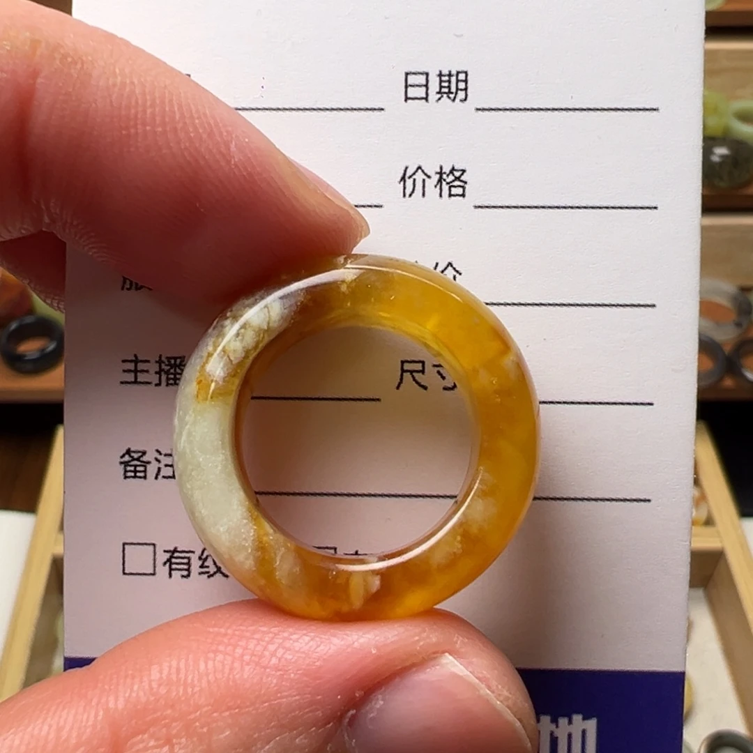 水***文蛇纹石玉未镶嵌戒指内径18.4