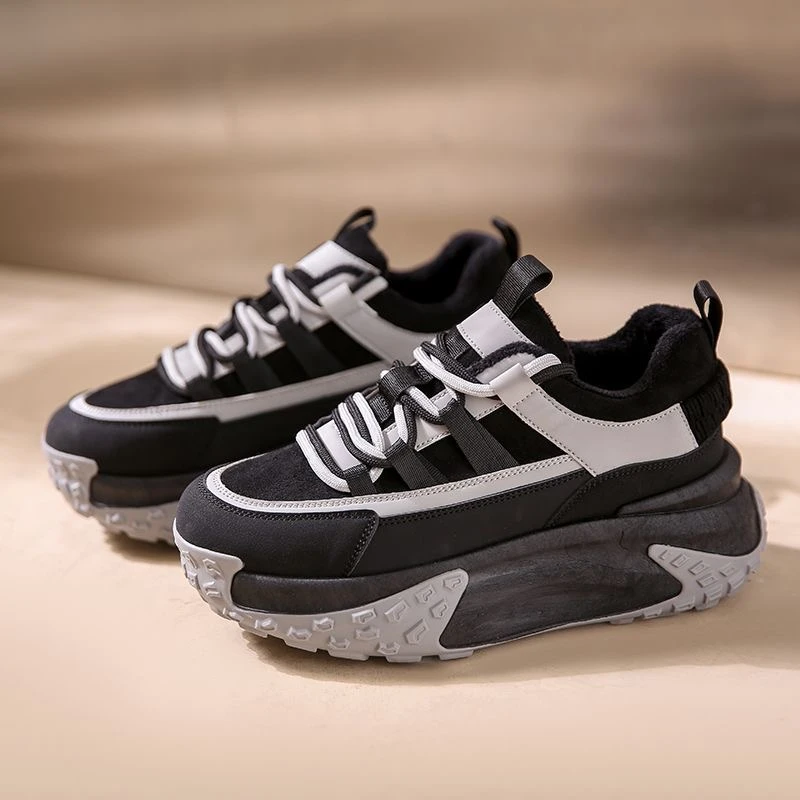 女生秋新款高帮加绒休闲板鞋老爹鞋M2022