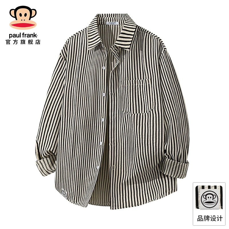 paul frank/大嘴猴条纹休闲开衫衬衫男2025秋冬新款宽松翻领衬衣
