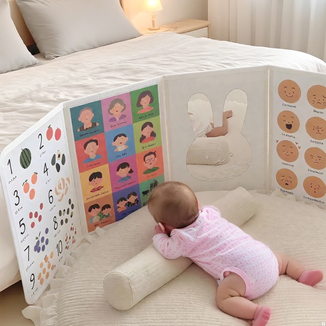 ins韩风立式认知卡屏风宝宝识图镜子折叠双面卡通儿童玩具早教具