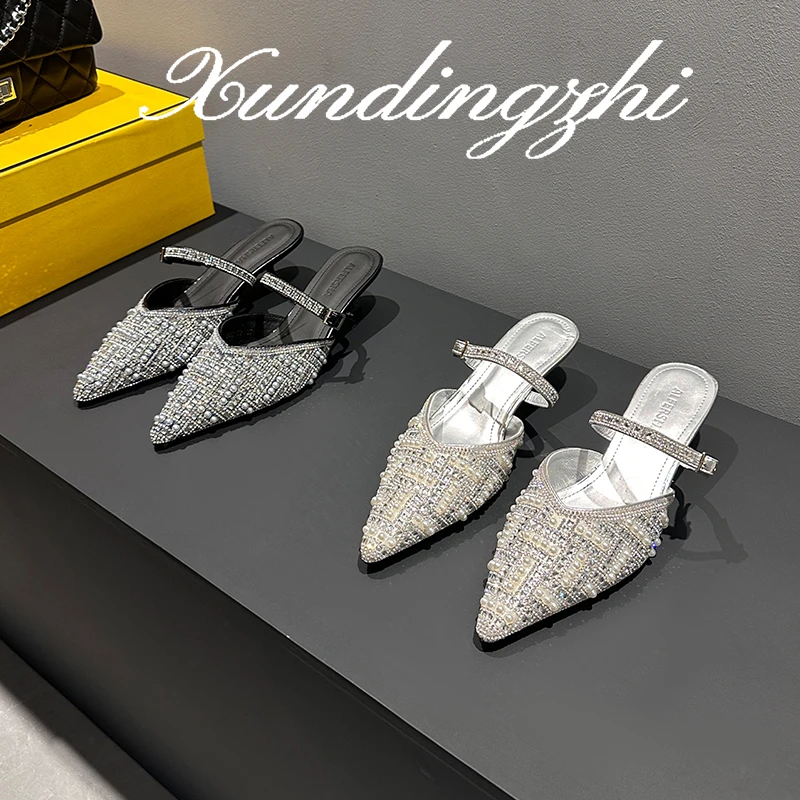 步步生辉~法式尖头包头半拖鞋子女外穿夏季新款细跟高跟鞋凉拖鞋