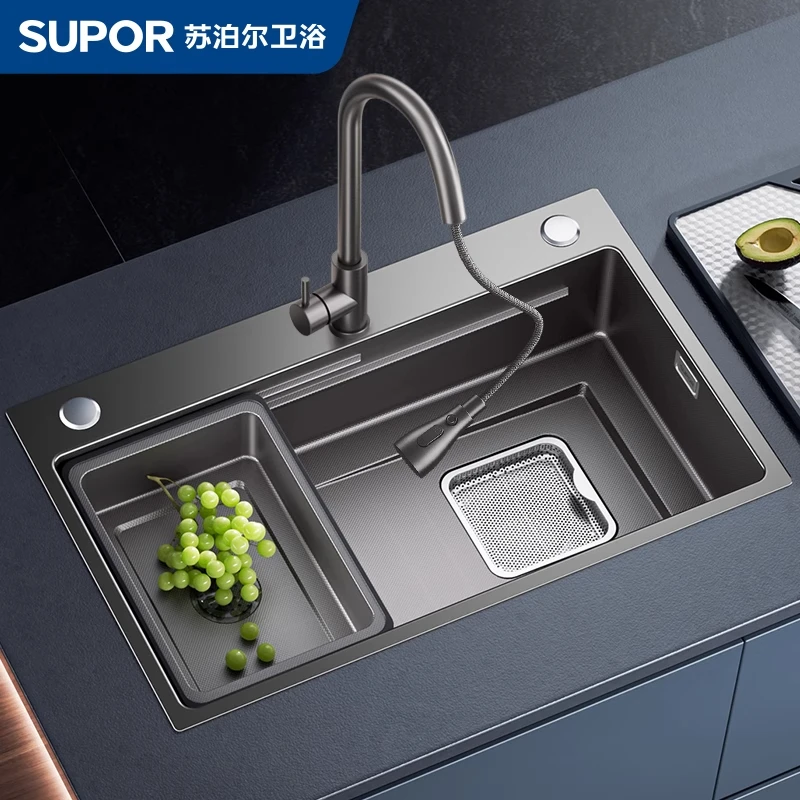 苏泊尔2025新款厨房水槽洗菜盆家用水池304不锈钢右侧排水大单槽