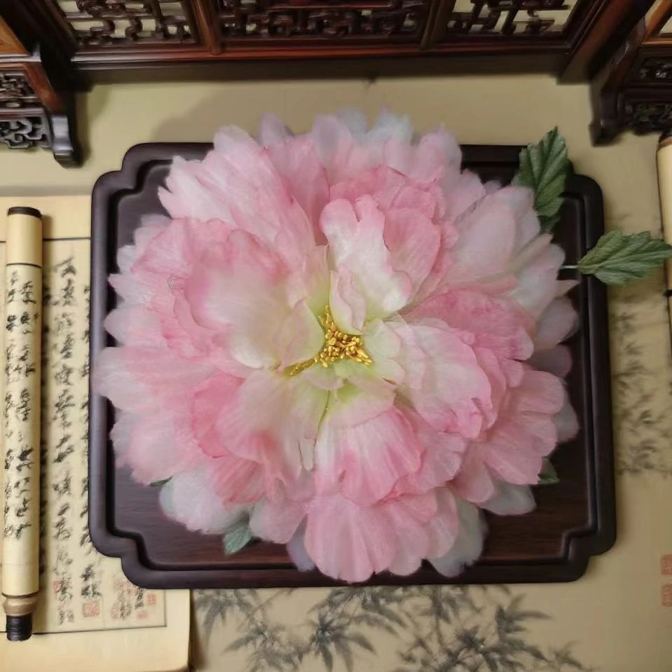 云鬓花古风饰品古装发饰仙气飘飘烫花发夹 桃粉牡丹 汉服发冠B236