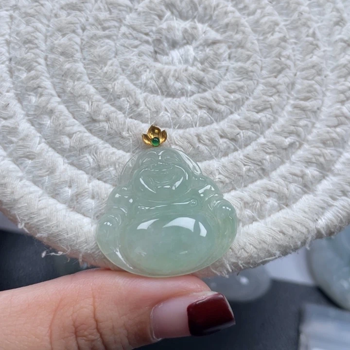 翡翠18K金镶嵌颈饰天然A货缅甸翡翠