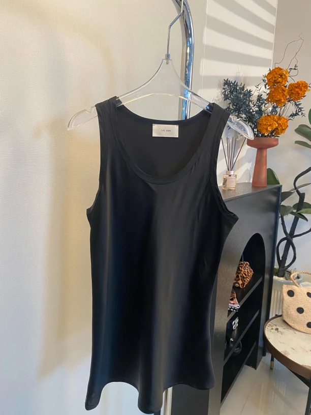 【YY】极简主义风～显瘦U领醋酸黑色背心