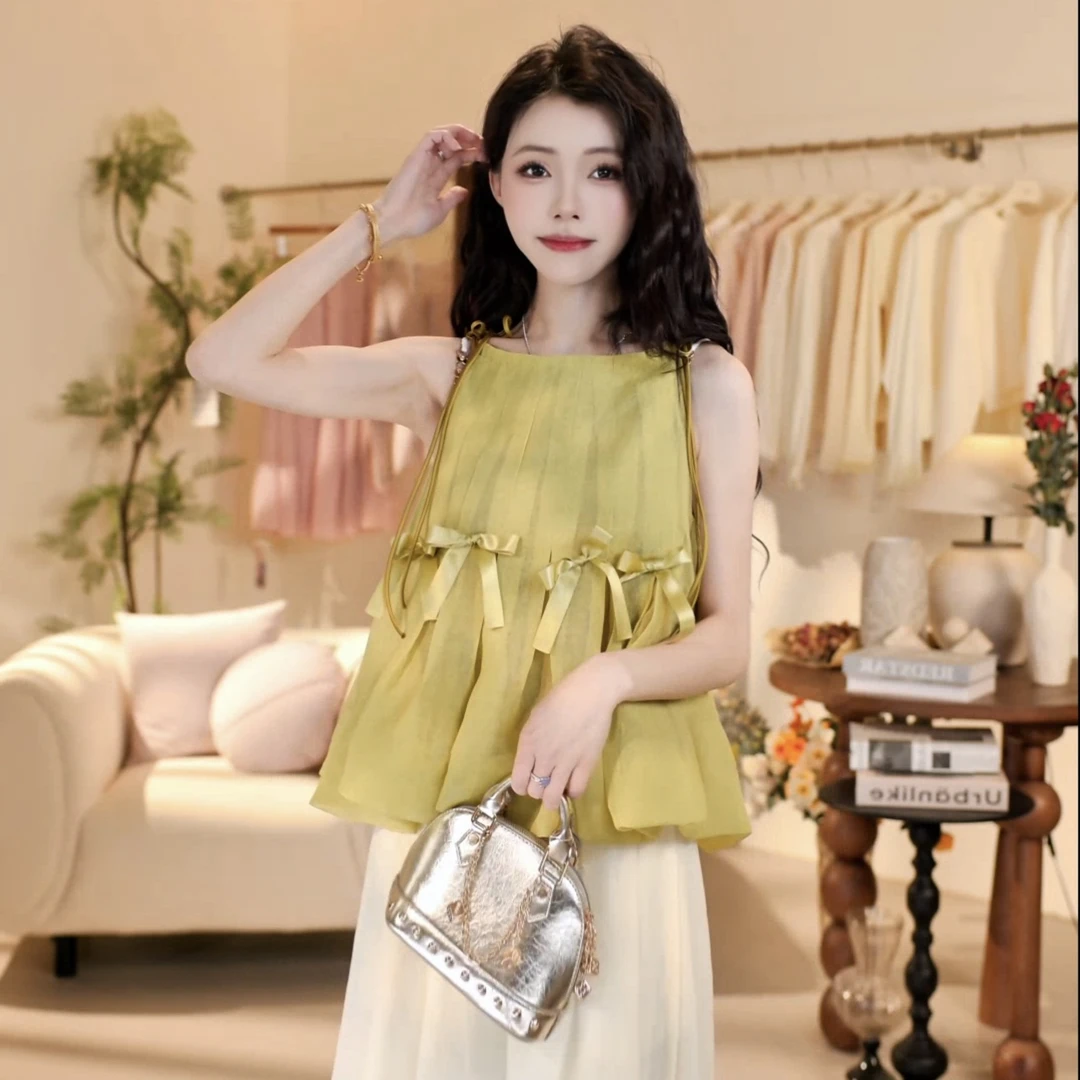 韩系少女感立体蝴蝶结吊带背心女2025夏季新款甜美减龄上衣384