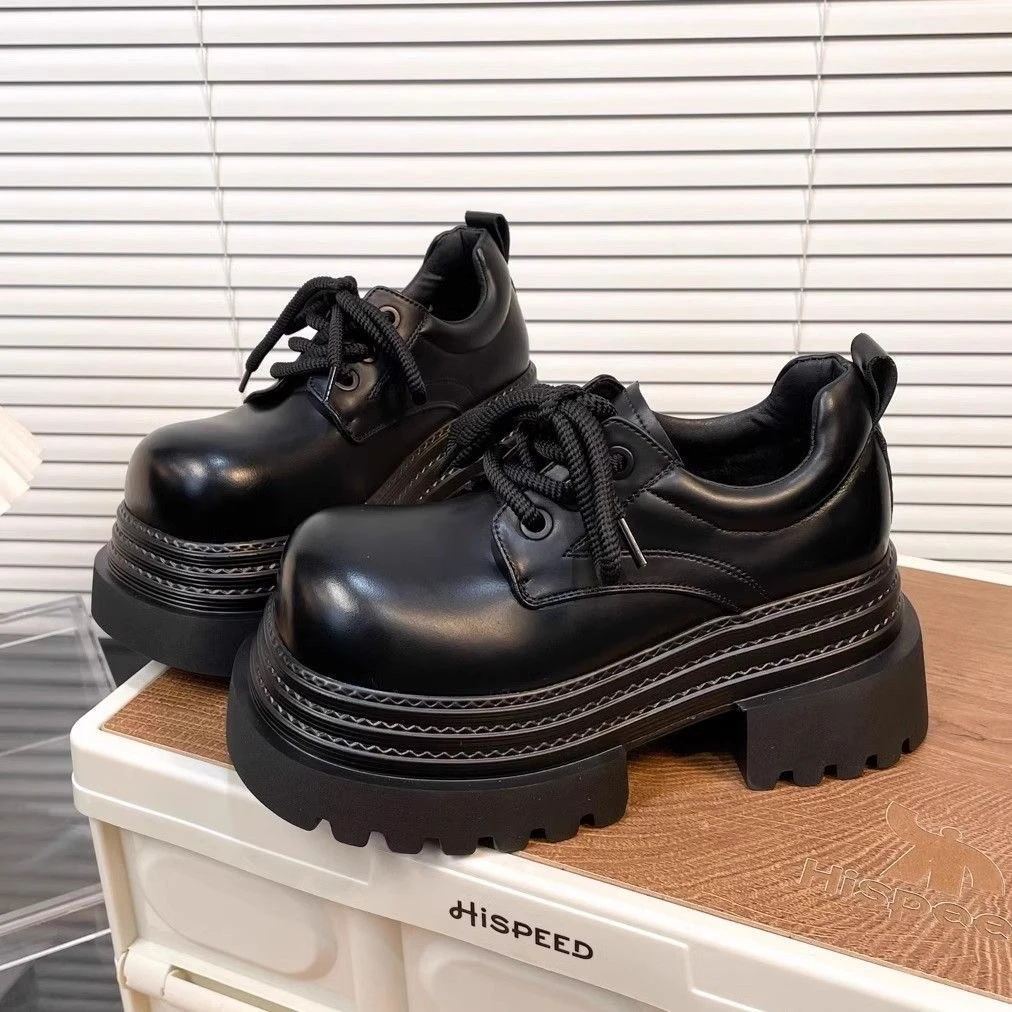 复古大头厚底松糕增高粗跟小皮鞋子女英伦风2025春秋新款爆款单鞋