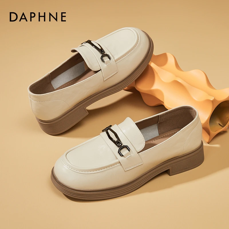 达芙妮厚底纯色一脚蹬乐福鞋夏新款时尚百搭英伦风配裙子通勤单鞋